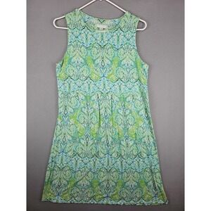 J Jill Dress Paisley Sleeveless Maxi Size Petite Medium Green Blue Knit Colorful